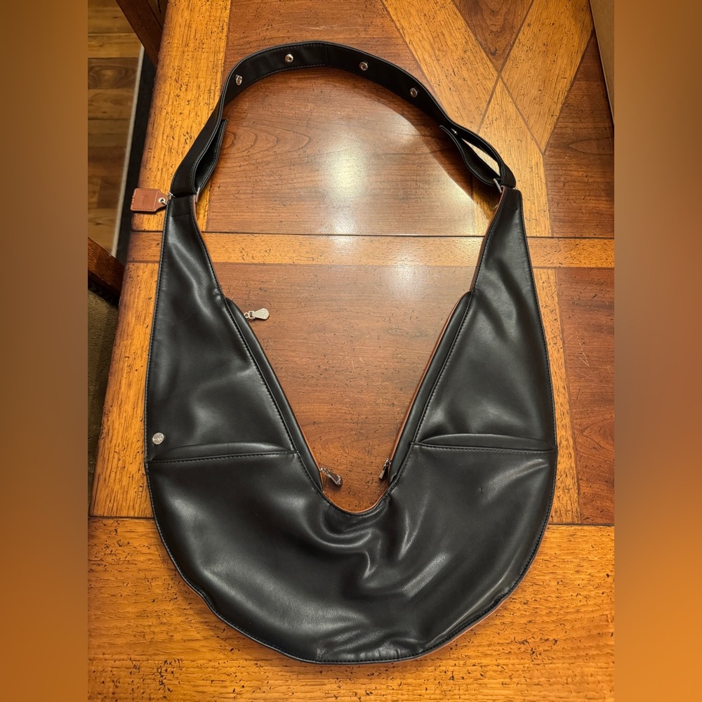 Sash Bag Vegan Faux Leather Brown Black Crossbody Travel Sling Purse Adjustable - Picture 2 of 6